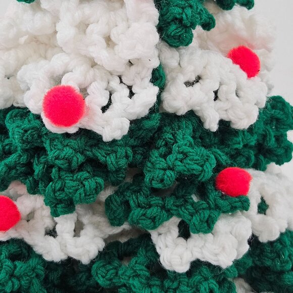 Vintage Crochet Christmas Tree Gree White Yarn Hand Crafted Tree Topper Decor - Picture 5 of 10